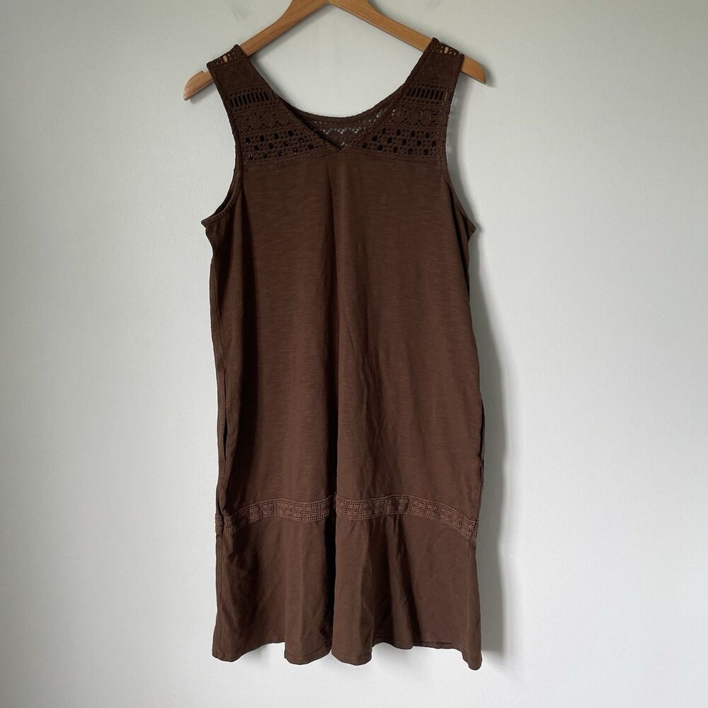 J. Jill Knit Crochet Cotton Blend Dress Brown Knee Length Pockets Size Medium - Picture 2 of 11